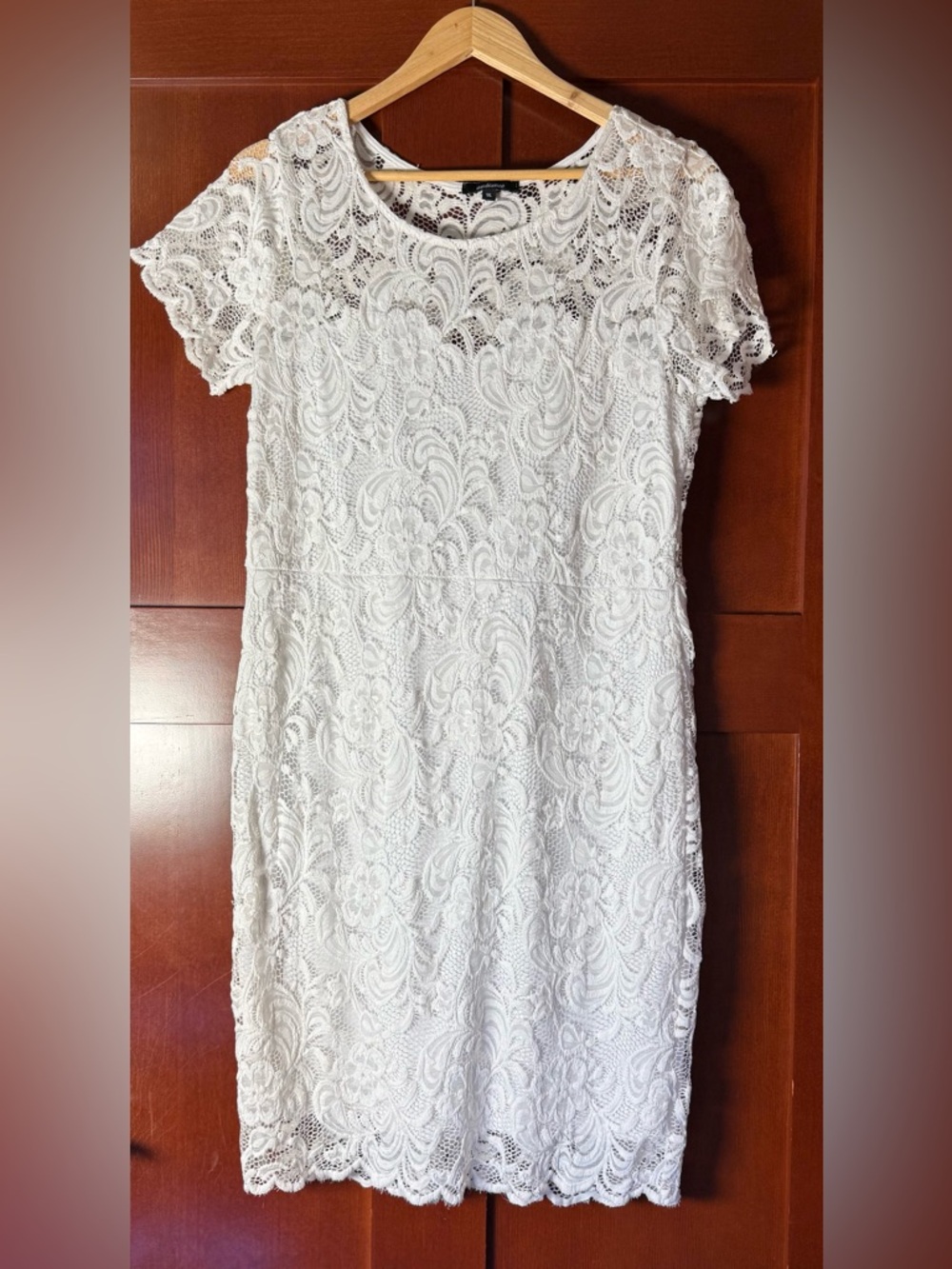 Ambiance White Stretch Lace Midi Dress with Short Sleeves Size 1X